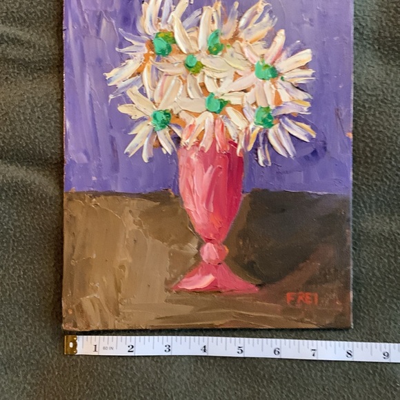Amanda Frei “April Daisies” oil on canvas painting. Size 8” x 10” - Picture 3 of 6